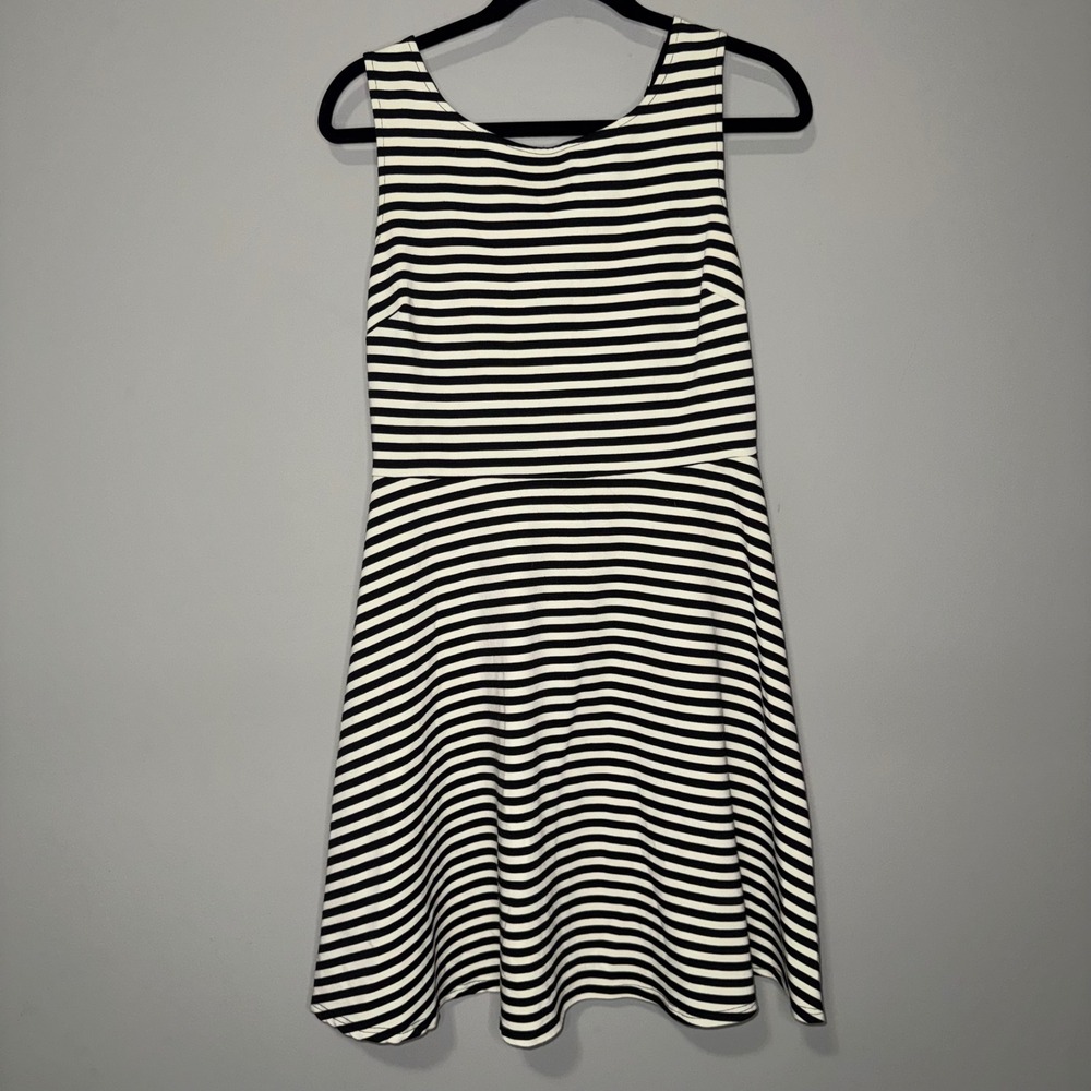 Pixley Black White Striped Sleeveless Fit and Flare Skater Dress Large